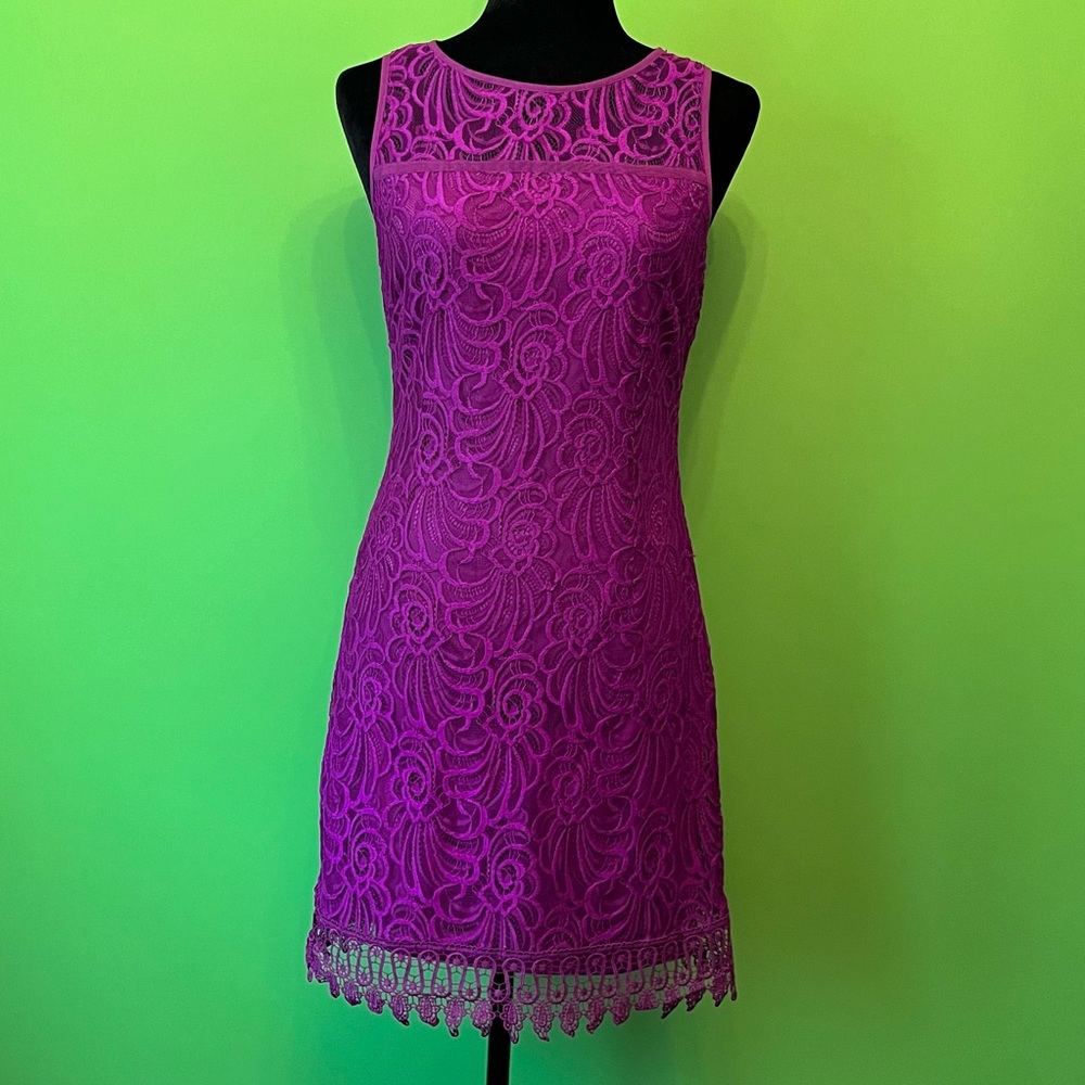 Laundry by Shelli Secal romantic purple lace dress, size 4
